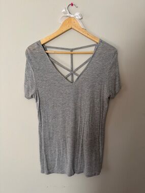 SO Gray Short Sleeve Tee with Strappy Back
